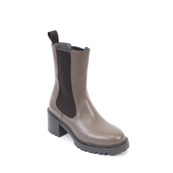 FRAU 2508 Gray Taupe Leather Elastic Chelsea Pull-On Ankle Boots - Picture 1 of 8